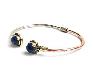 Bracelet manchette en pierre de Lapis fait main nouveau style argent et cuivre - Product Image 1