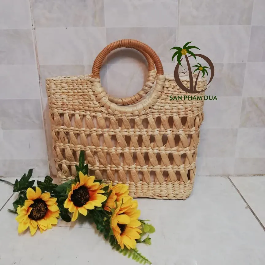 Bolsa de mano artesanal de VIETNAM, jacinto de agua de césped de mar, bambú, ratán, playa de verano, cesta