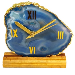 Top Selling Nature Blue <strong>Agate</strong> Stone <strong>Slices</strong> Table Clock Gemstone Decorative Clock with Wooden <strong>Stand</strong> - Product Image 4