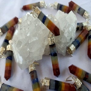 Pendentif crayon 7 chakras, pierre naturelle, pointe de cristal, pierre précieuse polie, décoration, méditation, énergie spirituelle - Product Image 1
