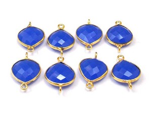 Calcédoine bleue pierre précieuse forme de coeur plaqué or Double caution à facettes coupe cadeau fait main pour son connecteur de lunette - Product Image 5