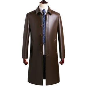 Gabardina Unisex de piel de oveja, gabardina de color marrón con cierre de botones disponible en todo tipo de cuero - Product Image 1