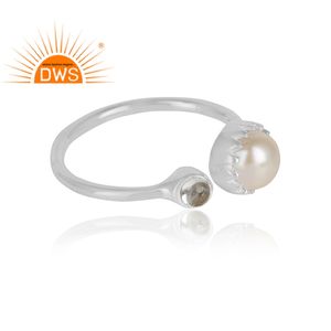 Anillo de Plata de Ley 925 con gema de cuarzo y Perla blanca Natural, joyería de diseño, para mujeres - Product Image 2