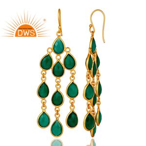 Boucles d'oreilles en onyx vert multi-vertes, argent 925, plaqué or 18 carats, boucles d'oreilles chandelier de créateur, fabricant de bijoux - Product Image 3
