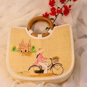 Women's <b>Summer</b> Beach Bag with Embroidery Decoration New Design Cane Traw <b>Hat</b> with Two Handles/Straps - Product Image 3