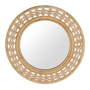 Bohemian Round Wall <b>Mirror</b> Handmade Vintage Design with <b>Rattan</b> Frame and Floral Pattern for Bathroom or Home Decorative Use - Product Image 4