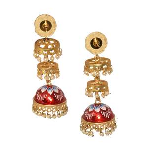 EL ÚLTIMO DISEÑADOR PINTURA A MANO LATÓN CHAPADO EN ORO ACABADO MATE CAPA DE PERNOS JHUMKA EARING PARA NIÑAS Y MUJERES - Product Image 2