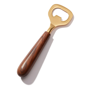 Ouvre-bouteille en laiton doré avec poignée en bois - Product Image 2