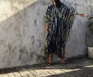 Robe longue blanche à manches mi-longues pour femmes, style Boho décontracté, teinture par nouage, caftan, nouvelle collection 2022 - Product Image 2