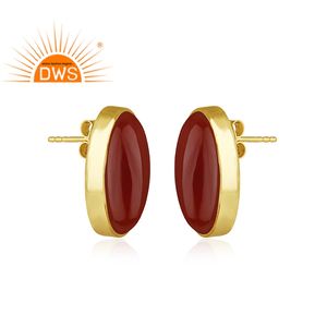 Boucles d'oreilles ovales naturelles en Onyx rouge, bijou en pierre précieuse, plaqué or, argent, 925, vente en gros - Product Image 2
