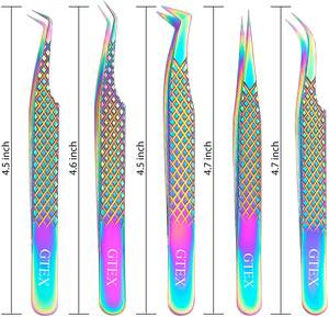 Pince à épiler japonaise en acier inoxydable pour extension de cils Ensemble de 5 outils comprenant une pince à épiler droite courbée à 45 et 90 degrés - Product Image 6