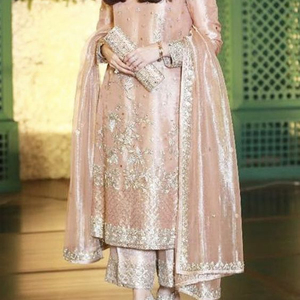 PAPER SILK LONG <b>TOP</b>, PANT DRESS EMBELLISH EMBROIDERY WITH CRYSTAL GLASS BEADS,DABKA,WORK for Party-WEAR/<b>WEDDING</b>@ 2022 - Product Image 1