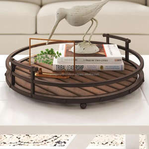 Plateaux de service en bois, 10 pièces, avec poignées en fer et revêtement noir, pour décoration de Table et décoration de la maison - Product Image 5