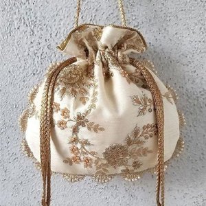DAZZLING--POTLI-BAG WITH STYLISH RESHAM HAND--EMBROIDERY--ON--BAGS FOR PARTY & <b>WEDDING</b> @ 2021 - Product Image 1