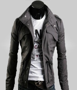 Veste en cuir formelle élégante pour hommes, nouveau col montant avec tissu en toile enduite pour l'hiver - Product Image 2