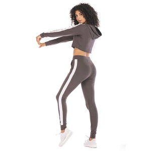 100% poliéster hecho para mujer Jogger Set Crop Tops sudaderas con capucha para damas - Product Image 5