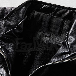 แจ็กเก็ตมอเตอร์ไซด์คอตั้งสำหรับผู้ชายหนังแท้และผ้าใบสำหรับฤดูหนาว - Product Image 2