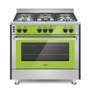 Semi Professional 304 Quality Inox Top Table Middle WOK Burner Cast Iron Grids Green Glass Panel & Door 36 in Gas Range