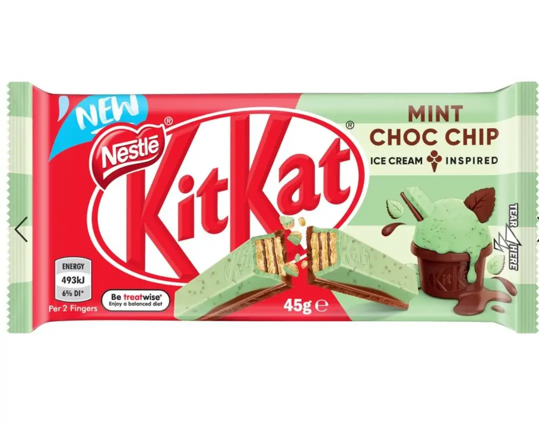 Neue KitKat Mint Choc Chip Bar 45g aus Australien