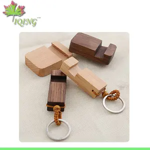 celular stand titular cadeia Suppliers-Mini anel de madeira de bambu portátil, anel de chaveiro universal para suporte de telefone