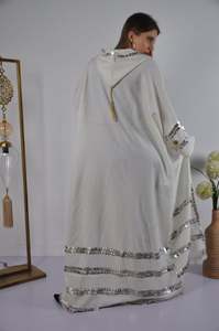 Vintage โมร็อกโก Kimono ฤดูร้อน Abaya Hooded เหรียญ Handmade 100% ผ้าลินิน2020 Kimono อาหรับ Abaya ฟรีขนาด - Product Image 5