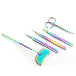 Venta al por mayor pinzas para extensión de pestañas pinzas profesionales con tijera para pestañas y espejo de acero inoxidable logotipo personalizado - Product Image 1