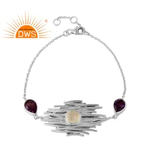 Arco Iris piedra lunar amatista piedra preciosa oxidada plata esterlina diseñador cadena pulsera para mujer regalo para ella - Product Image 1