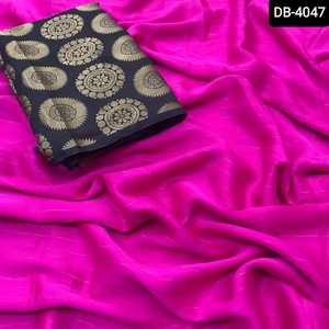 Shein — vêtements ethniques indiens, belle Georgette unie avec Zari arc-en-ciel, Sari et brocart colorés pour femmes, nouvelle collection 2020 - Product Image 5