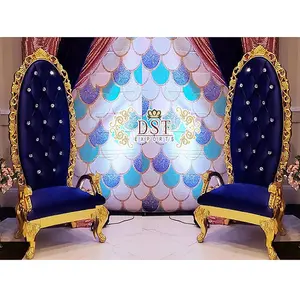 शादी इवेंट पार्टी सजावट दुल्हन कुर्सियों नवीनतम शादी रॉयल ब्लू सिंहासन राजा कुर्सियों गोद भराई पार्टी सजावट सिंहासन कुर्सी