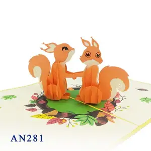 Squirrels Pop Up Card New Design Wholesale Hot Products Handmade 3D Animals Greeting Paper Vietnam Kirigami Squirrels Pop Cards