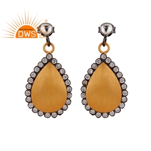 Pear Cut Crystal Gemstone <b>Dangle</b> <b>Earring</b> with White Zirconia Jewelry Supplier 18k Gold Plated Sterling <b>Silver</b> Jewelry - Product Image 1