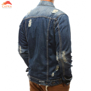 Chaqueta vaquera desgastada con estampado de logotipo personalizado al por mayor para hombre, abrigo vaquero rasgado de invierno - Product Image 3