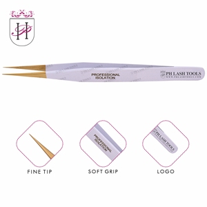 Pinzas de punta recta para extensión de pestañas en Color blanco con punta dorada, pinzas de aislamiento, pinzas de venta al por mayor Etiqueta Privada - Product Image 2