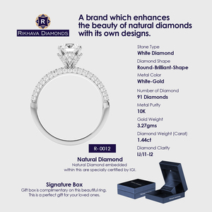 La mejor moda Rikhava Solitaire Ring Alta calidad 10K Oro blanco Diamantes puros Mejor precio para mujeres - Product Image 3