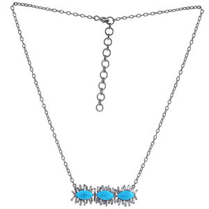 Collar de cadena de 16 "de Plata de Ley 925 con piedra turquesa en forma de marquesa y diamantes cortados - Product Image 2