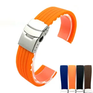 Jam tangan gelang pengganti olahraga gelang jam tangan karet silikon hitam tali jam tangan gesper penyebaran tahan air 18mm tali pergelangan tangan