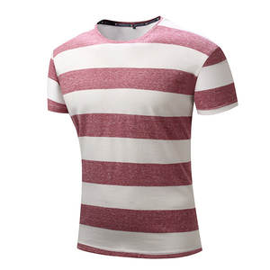 เสื้อยืดแขนสั้นลายทางคลาสสิกสำหรับผู้ชายผ้าถักน้ำหนักเบามีสไตล์เพื่อความสบายในทุกๆวัน - Product Image 1