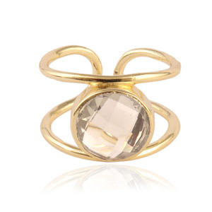 วงแหวนอัญมณีทรงกลมแบบเดี่ยวแบบใสสามารถปรับได้ควอตซ์ใสวงแหวนแบบเปิดแหวนชุบทองสองชั้น - Product Image 2