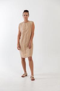 Vestido de lino 100% para mujer, estilo formal, color trigo, tela crepé, cuello redondo, sin mangas, largo hasta la rodilla, tendencia 2026 - Product Image 2