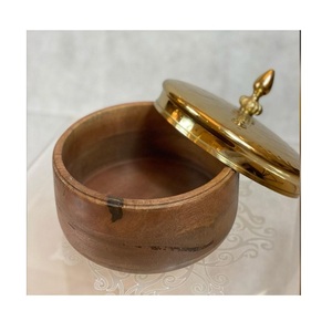 Lot de 3 boîtes de service en métal martelé pour noix, avec couvercle en bois design, forme ronde, pour fruits secs – Offre Spéciale - Product Image 2