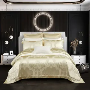 New high-end mulberry silk gold duvet cover high-quality silky light yellow pillow cover home textile bedding sets supplier