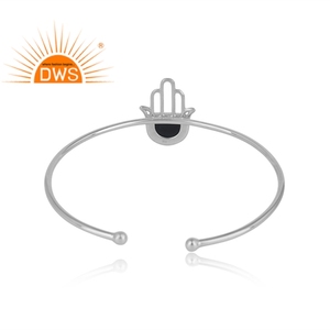 Natural Black Onyx Gemstone Designer Hamas Hand Women's <b>Cuff</b> <b>Bracelet</b> <b>Silver</b> Jewelry Manufacturer - Product Image 3