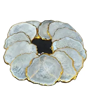 Natürliche Achat Untersetzer | Geode Untersetzer in weißer Farbe mit goldener Beschichtung | Online kaufen bei Amayra Crystals Exports