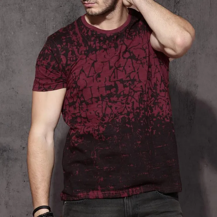 Mannen Rood All-Over-Gedrukt Ronde Hals T-shirt Sublimatie Shirt Volledig Gedrukt Fabrikant Door Everglow