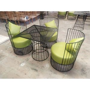 ชุดโต๊ะเหล็กดัดตกแต่งสไตล์โมเดิร์นสำหรับร้านกาแฟและร้านอาหาร พร้อมเก้าอี้บุเบาะสีเขียว ขายดี - Product Image 3