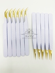 Pinzas para pestañas de color blanco y dorado con agarre fuerte Pinzas para extensión de pestañas Pinzas para pestañas postizas personalizadas - Product Image 6