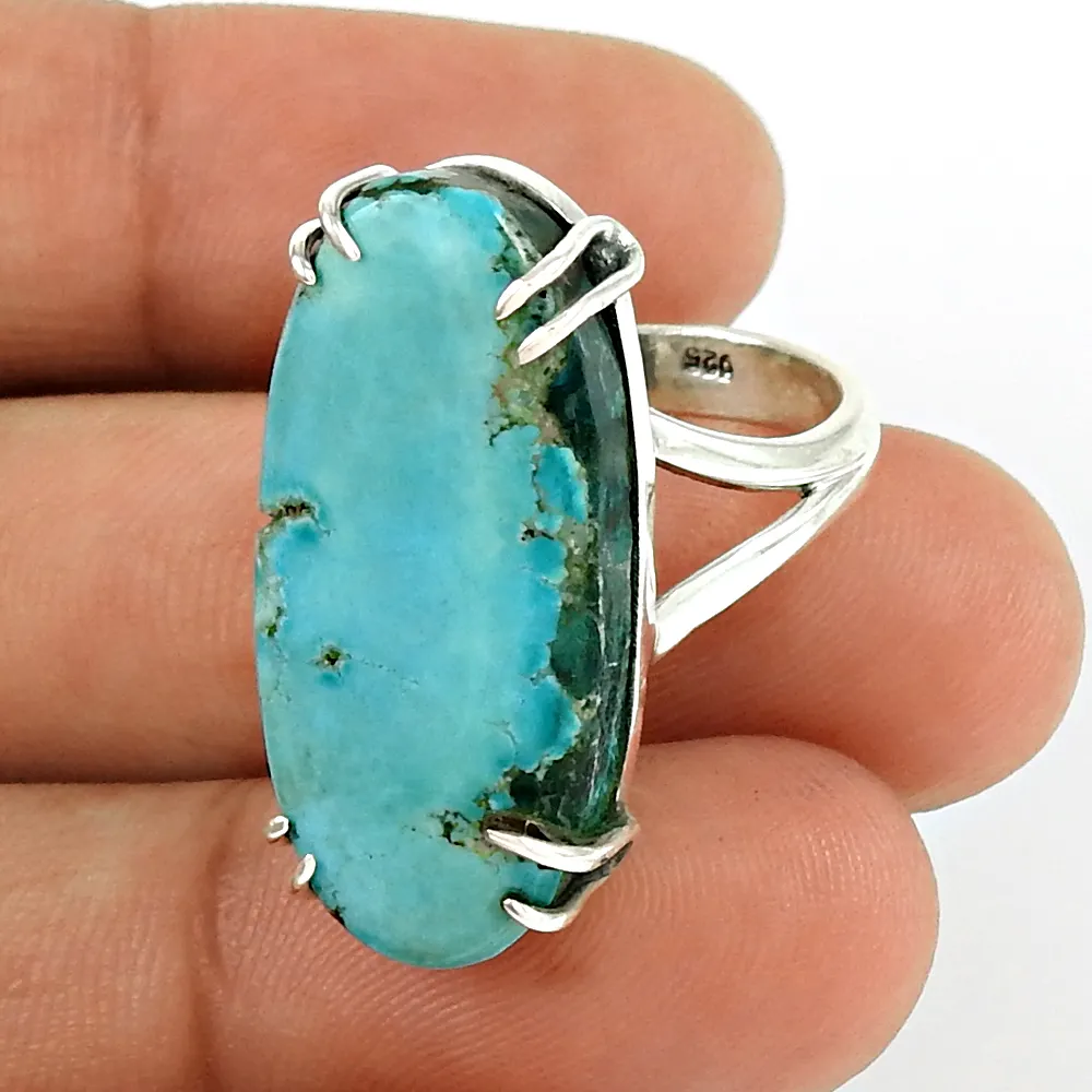 Sky blue turquoise prong ring gemstone beautiful jewelry 925 sterling silver wholesale jewellery handmade rings