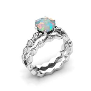 Ensemble de bagues de fiançailles en pierre d'opale éthiopienne naturelle solide en argent sterling 925 du fournisseur de bijoux maintenant boutique de prix de gros - Product Image 5