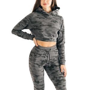 Sweat à capuche court élégant pour femmes surdimensionné camouflage pull sweat hiver tricoté vêtements de sport à capuche Streetwear - Product Image 6