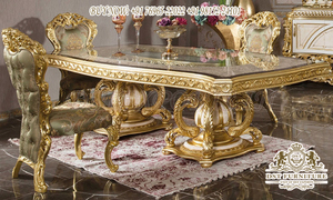 Luxurious Golden Dining Room Furniture Set Classic Dining Room Furniture Set Design Best Quality Turkish Carved Dining Furniture - Product Image 4